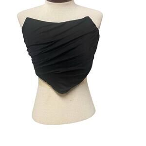 Black Cropped Strapless Top Zip Up Festival Goth NYE Sz Medium Club Indie Sleaze